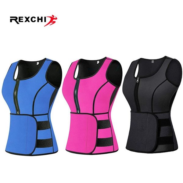 

rexchi sports suit women uit compression gym fitness clothing sauna vest running jogging yoga tights sweat waist belt, Black;blue