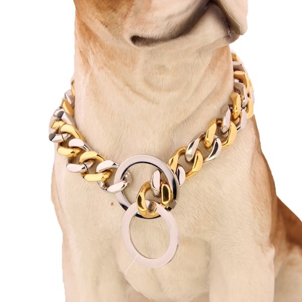 

betty 14mm wide dog chain collar gold silver tone 316l stainless steel curb link customize pets gift wholesale jewelry
