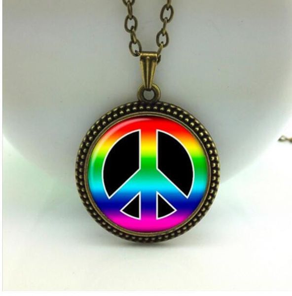 

fashion 2018 hippie necklace sign peace pendant hippie jewelry glass cabochon necklace art gift for women men a-124, Silver