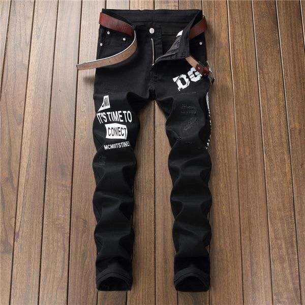 

designer 2018 jeans men hip hop stretching korean street style biker men's casual punk zipper jean streetwear black clothes