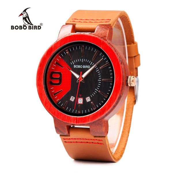

BOBO BIRD Men Watch Wood Case Strap Auto Calendar Timepiece Customization Gift Box