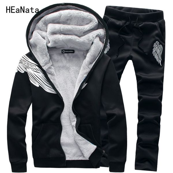 

мужчины спортивный костюм набор зима флис куртка с капюшоном + брюки молнии кофты 2 шт. набор толстовки спортивный костюм пальто спортивная, Gray