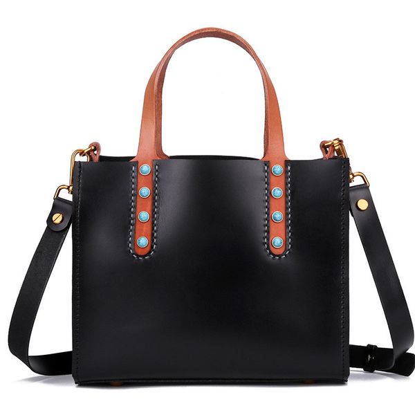 

handmade women lady genuine leather vegetable tanned leather handbags turquoise ornament shoulder bag messenger bags satchels