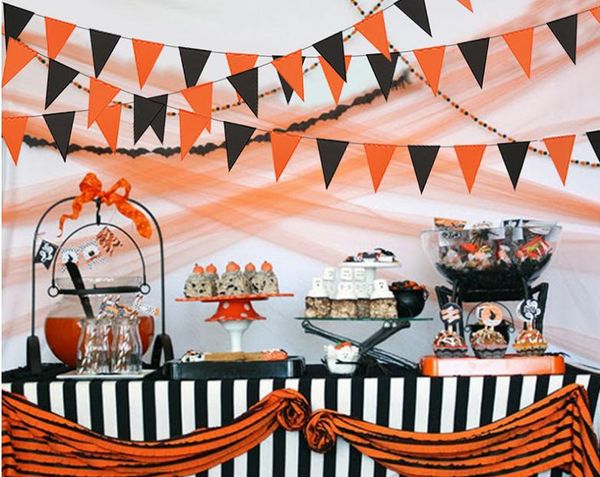 Halloween Decoration Orange Black Triangle Hanging Flag Laqila