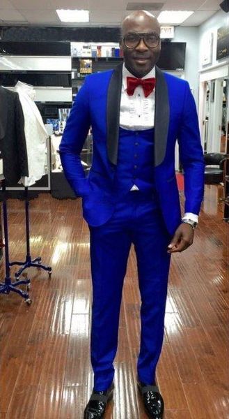 

new arrivals one button royal blue groom tuxedos shawl lapel groomsmen man blazer mens wedding suits (jacket+pants+vest+tie) h:591, Black;gray