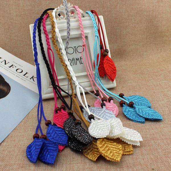 

helisopus 2018 women spring summer braided rope 9 colors leaves decorative belt ladies waist rope dress accessories, Black;brown
