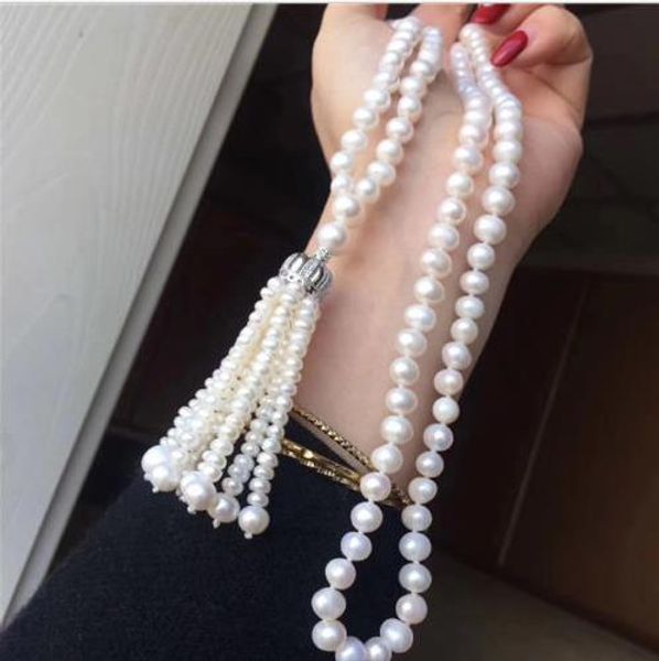 

new style 7-9 mm real south sea white pearl necklace, Silver