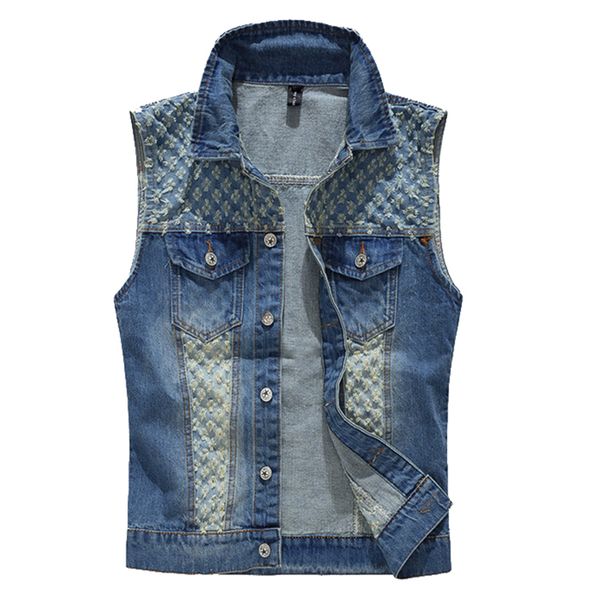 

tide men's denim vest cowboy sleeveless jean jackets men waistcoat slim fit casual male jean coat holes sa268mountainskin 2018, Black;white