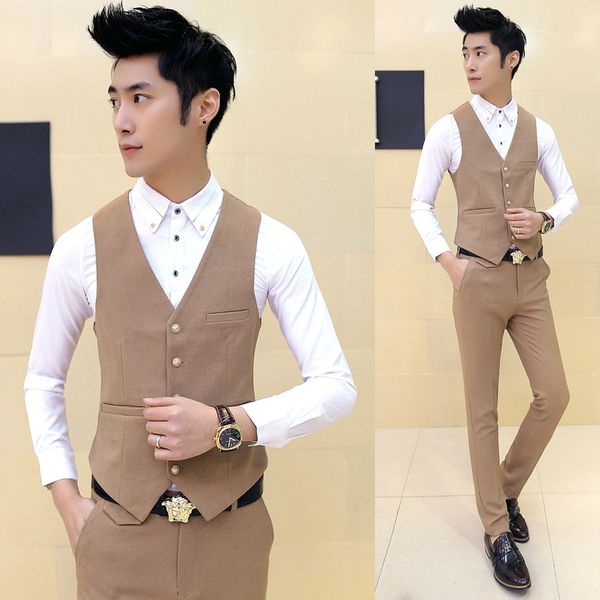 

2018 new high-end brand pure cotton groomsman groom formal wedding suit vests male korean style men's slim casual suit vests, Black;white