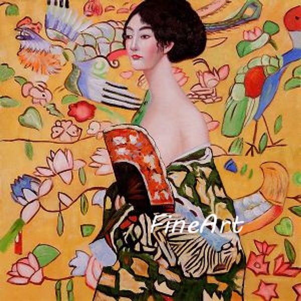 

handmade oil painting wholesale oil painting reproduction of famous artist gustave klimt signora con ventaglio canvas art decoration of the