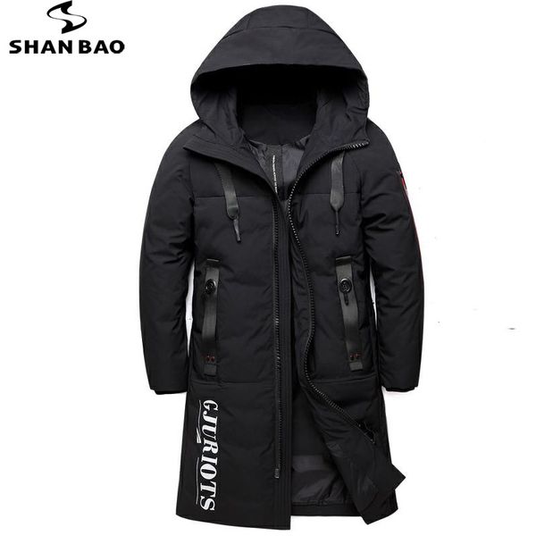 

shnabao brand winter long hooded down jacket thick warm fashion letter zipper pocket men's casual down coat large size m-5xl, Black