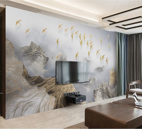 Avoir Images 3d Abstract Gold Stripe Bird Wallpaper Photo Wall Mural For Tv dernière par