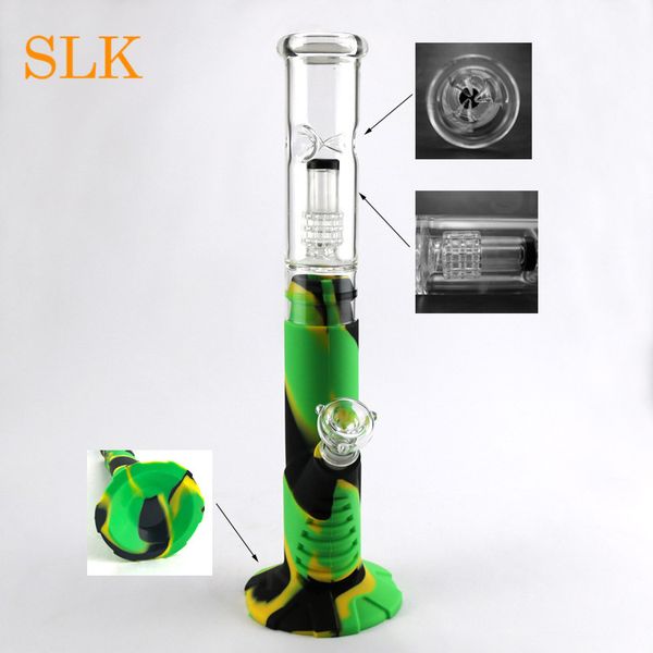 İki tip 14 inç nargile perkolator silikon bonglar cam filtre 14.4 mm eklem seti cam bong su boruları çıkarılabilir