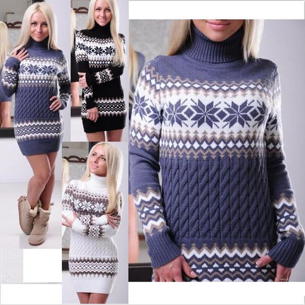 2019 Wholesale 2018 New Women Sweater Autumn High Quarlity Long Length Fashion Turtleneck Pullovers Full Sleeve Casual Knitted Sweater Dress From