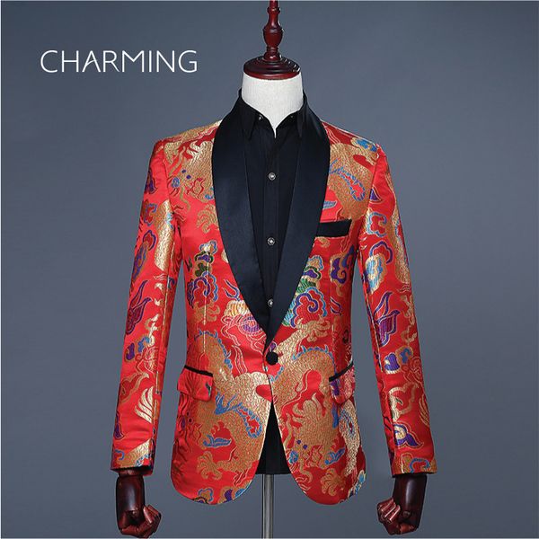 

classic mens suits chinese style shawl collar tang suit colorful dragon woven damask fabric suitable for wedding host singers mens suit coat, Black;gray