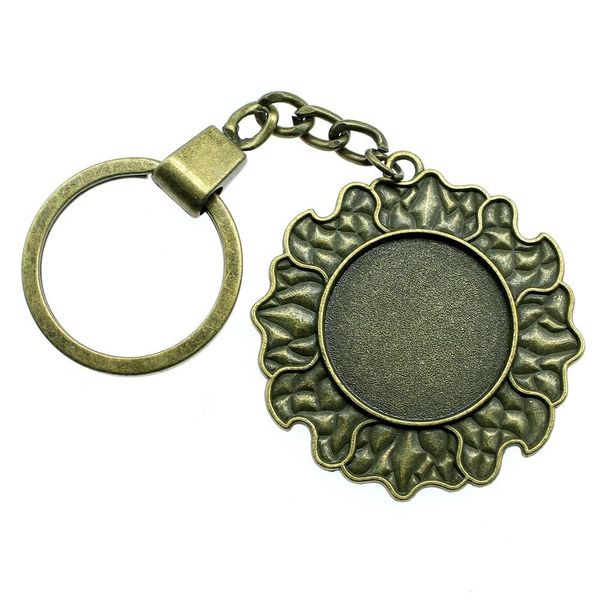 

6 pieces key chain women key rings fashion keychains for men sun clound inner size 25mm round cabochon cameo base tray bezel blank, Slivery;golden