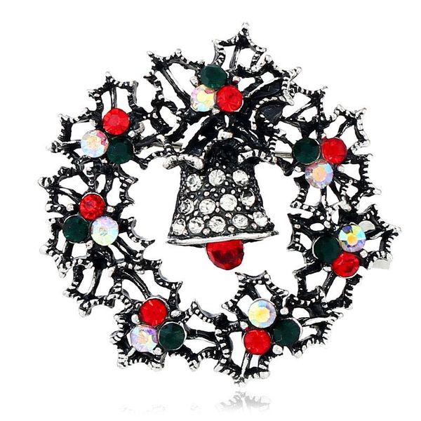 

christmas brooch 2018 new shiny rhinestone alloy brooches retro exquisite bell garland pins 4 colors wholesale melody2041, Gray