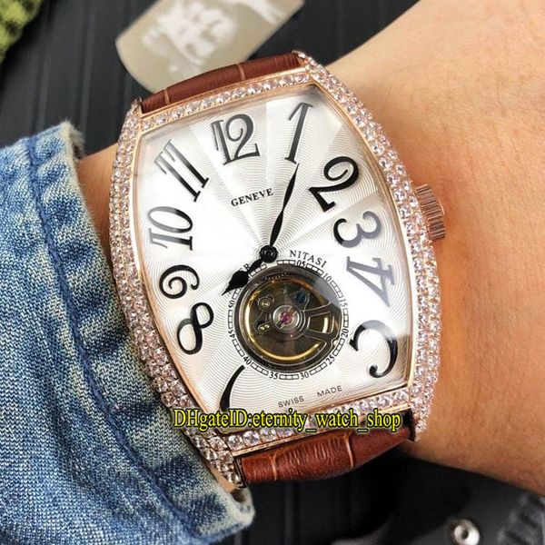 

5 стилей grand complications aeternitas 1 белые циферблаты с турбийоном автоматические мужские часы из розового золота с бриллиантом и кожан, Slivery;brown