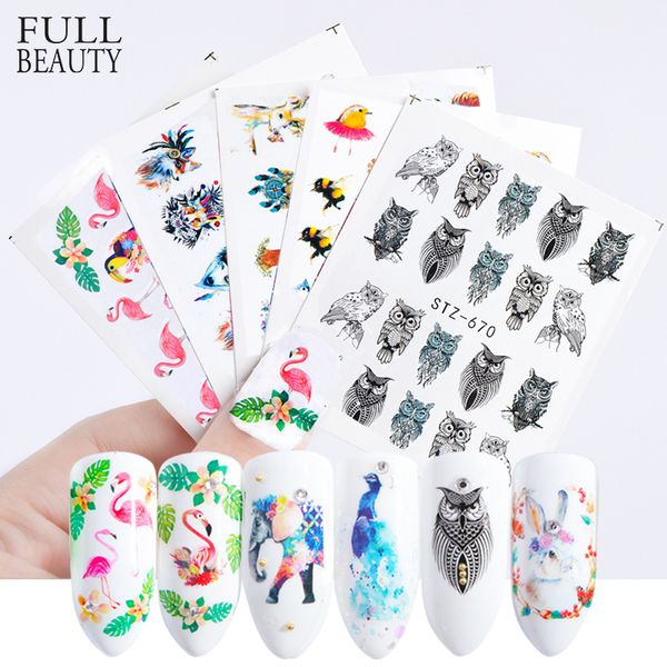 

full beauty 1pc nail art water sticker animal owl flamingo cartoon decal wraps slider manicure nail foil decoration chstz659-673, Black