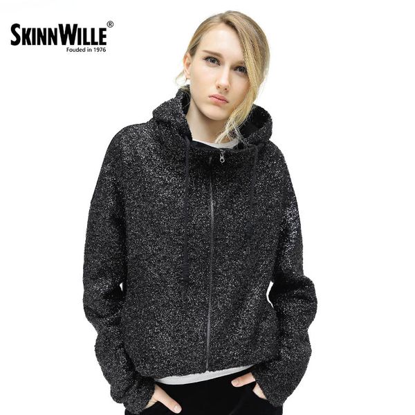 

skinnwille hoodie female street style casual pullover jacket in hip hop style autumn spring, Black