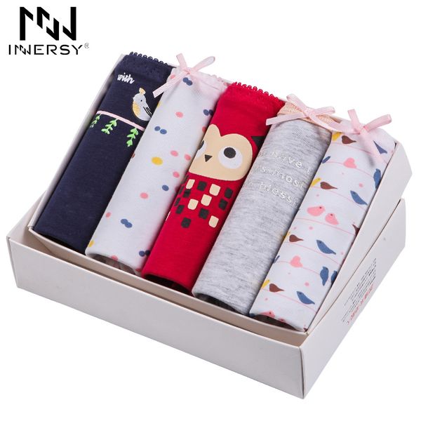 

innersy panties 5pcs/lot women panties briefs cotton underwear printed cute briefs breathable underpants women girl, Black;pink