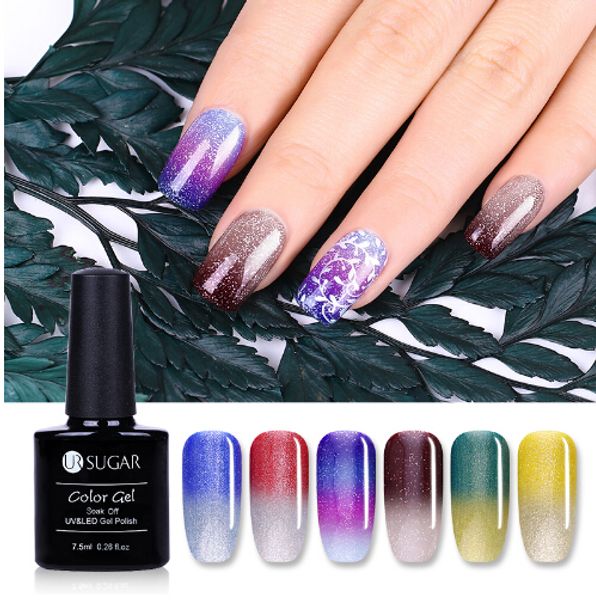 

7.5ml thermal ultra-thin glitter gel soak off uv led temperature color-changing varnish gel polish nail art lacquer, Red;pink