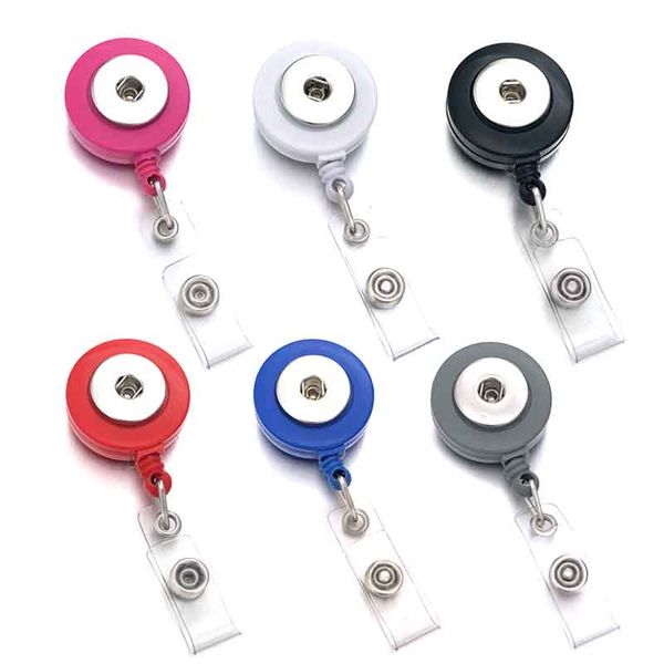 

fit 18mm snap button 301 retractable pull badge reel id lanyard name tag card badge holder reels keyring chain clips necklace, Silver