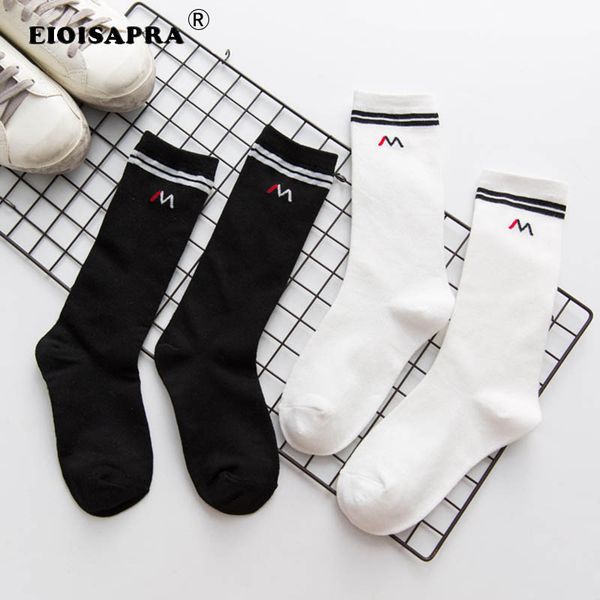 

eioisapra]autumn/winter letter two poles stripe streets fashion trends women socks black/white color heap heap socks sokken