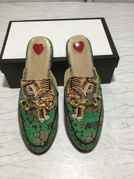 

Princetown Embroidered Hawaiian Print Satin Women'S Slippers Mules Loafer Shoes Print Leather SlipperLuxury Brand Sandals 0G06