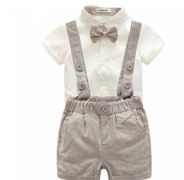 

baby boy clothing sets gentleman newborn clothes set for boys cotton shirt + overalls+tie baby suit, White