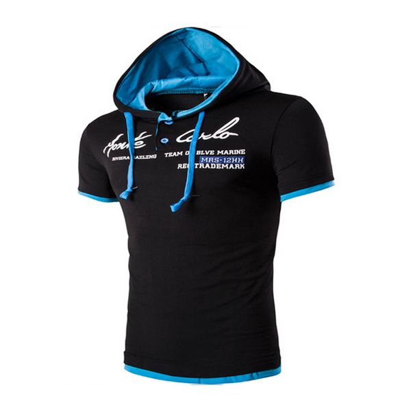 

Men T Shirts Summer Fashion Men Hooded Collar Sling Design T-Shirt Men Short Sleeve Slim Male Tops 3XL