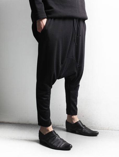 

27-44 2018 new men's clothing hair stylist gd fashion hip hop knitted big crotch cross trousers harem pants plus size costumes, Black