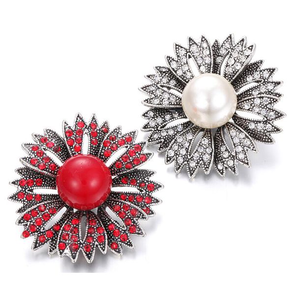 

2018 new snap jewelry imitation pearls big 18mm snap buttons with rhinestone fit 18mm snap bracelet necklace jewelry, Bronze;silver