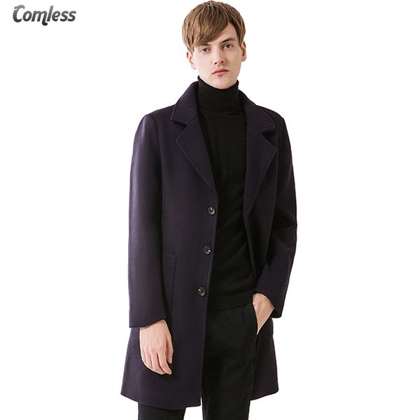 

2017 winter coat man trench new fashion brand-clothing mens wool coat slim fit mens pea business casual erkek mont overcoat, Tan;black