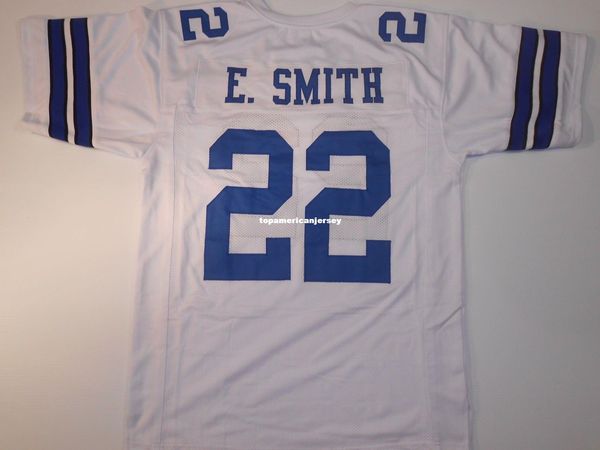 

retro custom sewn stitched #22 emmitt smith white mitchell & ness jersey -men's football jerseys rugby, Black;blue
