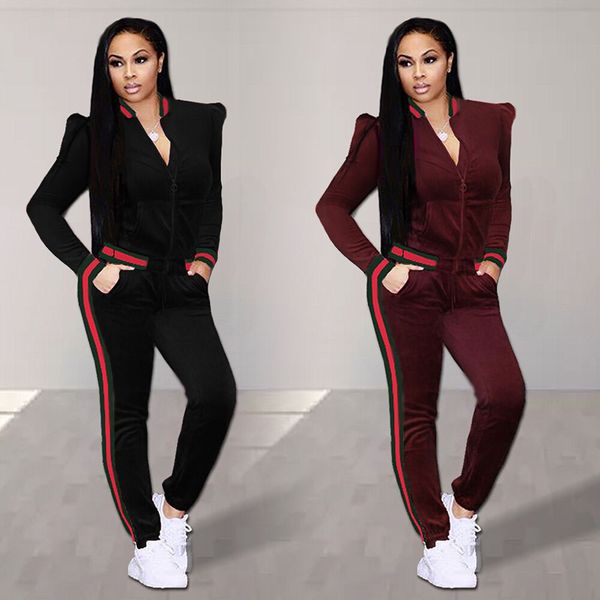 

Womens Casual Fashion Autumn Winter Velvet Long Sleeved Tops Jacket Two-piece Jogger Set Ladies Tracksuit Sweat Suits