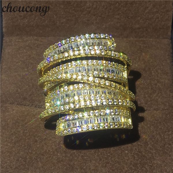 

choucong luxury big ring t shape 5a zircon crystal yellow gold filled engagement wedding band rings for women men s925 gift, Slivery;golden