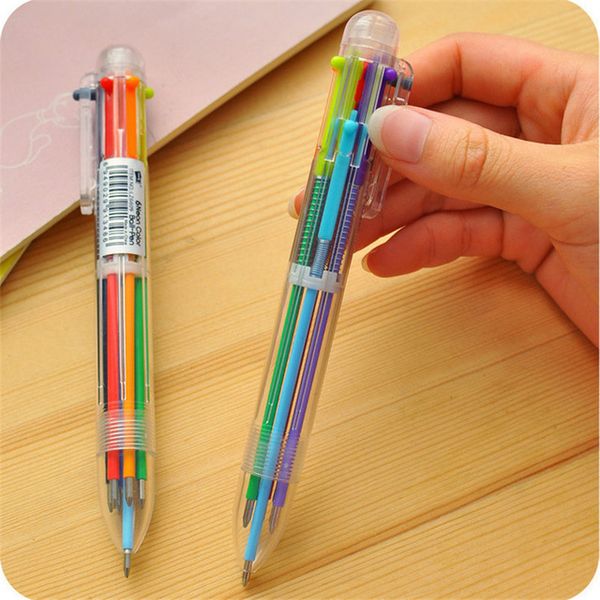 

new arrival 1pcs novelty multicolor ballpoint pen multifunction 6 in1 colorful stationery creative school supplies, Blue;orange