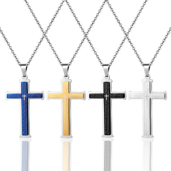 

men titanium steel necklace bible cross pendant chain necklaces cx17, Silver