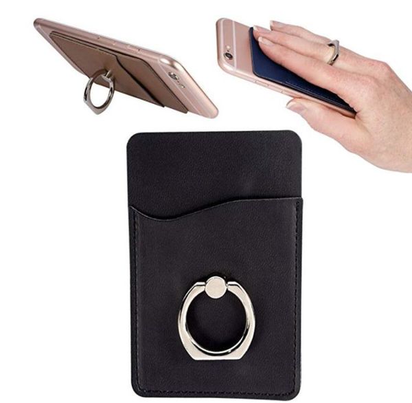 

leather case with business credit name id card holder case wallet cell phone finger ring holder pu leather id badge card holder