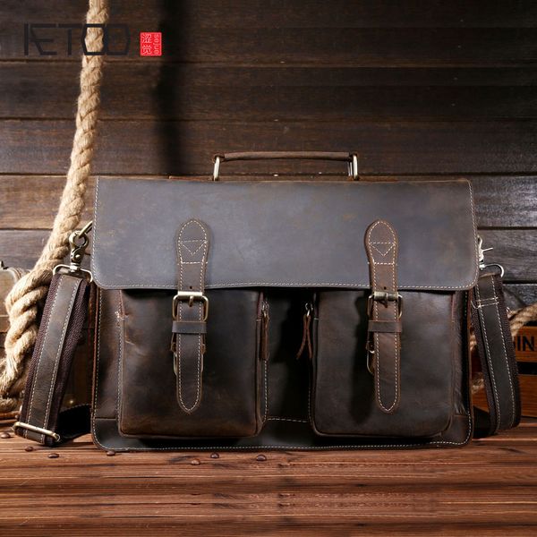 

aetoo the first layer of leather retro male crazy horse leather shoulder bag messenger bag lapmanufacturers selling