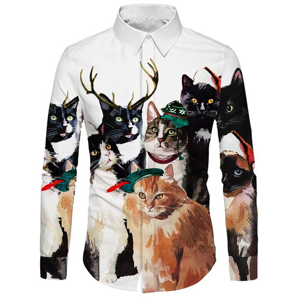 

cloudstyle mens animal shirts 3d printed funny cat deer kitten camisa fashion winter dress shirt slim fit streetwear 5xl shirts, White;black