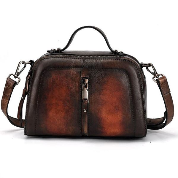 

new women bag cowhide vintage crossbody handle bags for female hand rub color tote handbag crossbody shoulder messenger bag