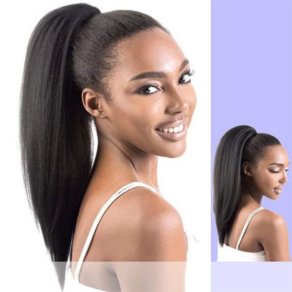 Extensões de rabo de cavalo Kinky Em Linha Reta Para As Mulheres Negras 120g Cor # 1B Natural Preto 100% Cabelo Humano Virgem PonyTails Cabelo Peças Navio Livre