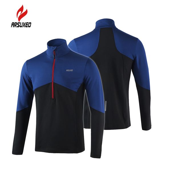

wholesale-arsuxeo long sleeve cycling coat running jacket bicycle bike outdoor spring summer sportswear cloth zippered breathable jacket, Black;red