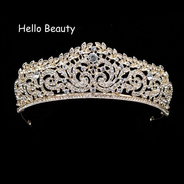 

gold color classic clear crystal wedding tiara and crown bridal pageant hair accessories bride head jewelry women diadem, Slivery;golden