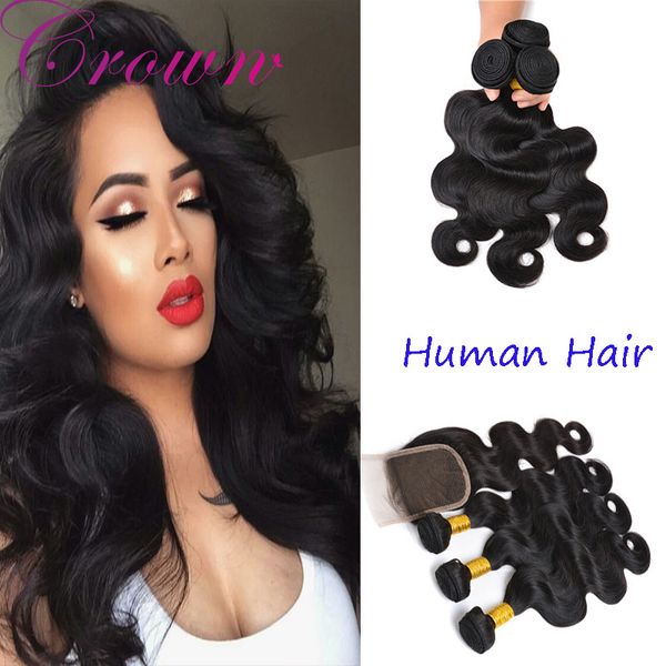 2019 Human Hair Bundles With Closure Indian Hair With 4 4 Lace