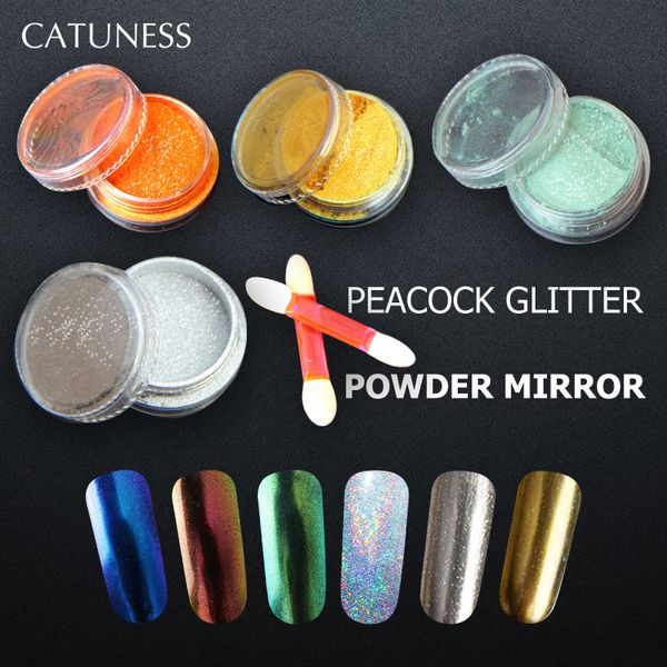 

catuness 1 bottle gold and silver nail glitter semi permanent mirror powder for nail art decorations uv gel polish tips, Silver;gold
