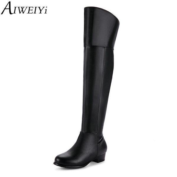 

aiweiyi black over the knee boots for women thick heel platform shoes med heels thigh high boots warm winter motorcycle