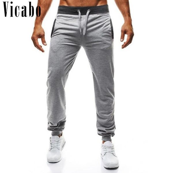 

vicabo mens sweatpants bodybuilding men clothes 2018 pants joggers casual stitching trousers, Black